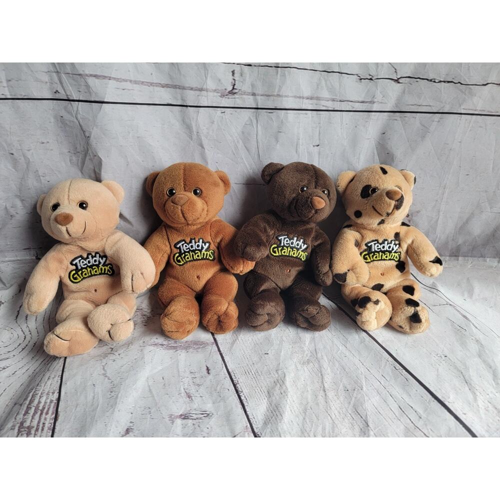 Nabisco Teddy Grahams Bear Plush Advertising Stuffed Animal Lot Of 4 Beanie 7in